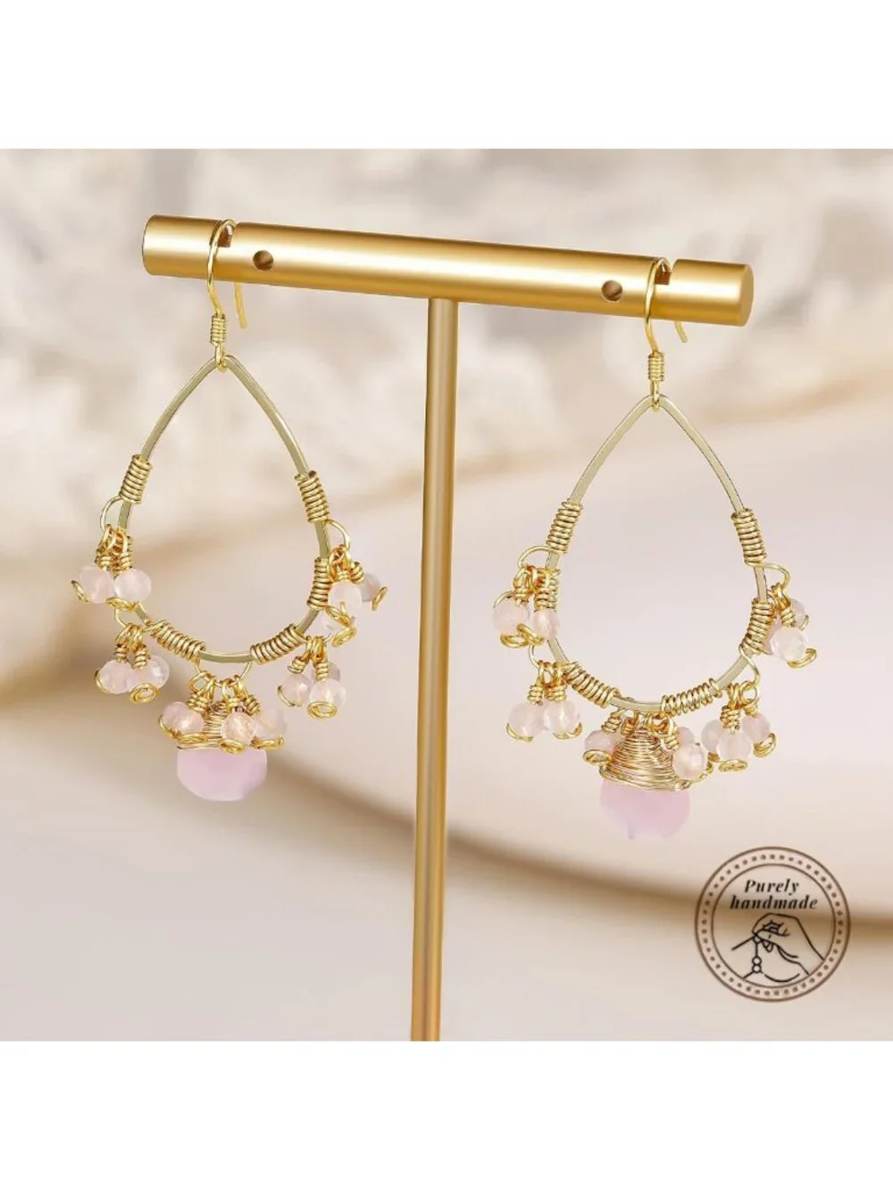Boho Natural Gemstone Dangle Earrings for Women | Crystal Hook Earrings